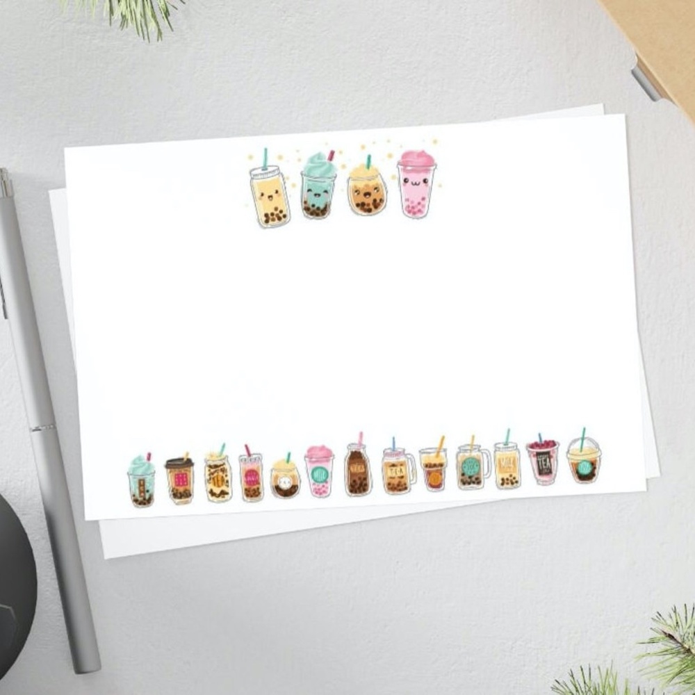 x16 Bubble Tea Stationery Cards Boba Tea Note Cards